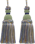 DÉCOPRO Beautiful Hand-Crafted 5" (12.5cm) Key Tassel, 3 1/2" (8.5cm) Loop # IKTJ, Spring Green #4668 (Mint Green, Sky Blue, Light Gold) Set of 2