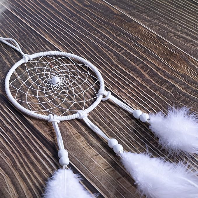 DIY Dream Catcher Beginner Kit, Making Dream Catcher Supplies Include Metal Hoop, Feathers, Faux Suede Cord, Thread, Wood Beads (White)