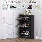 Shoe Cabinet with Odor Control and Back Panels, Deodorizing Slim 3-Flip Shoe Storage Cabinet for Entryway, Freestanding Hidden Shoe Rack Organizer for Entrance, Hallway, Bedroom