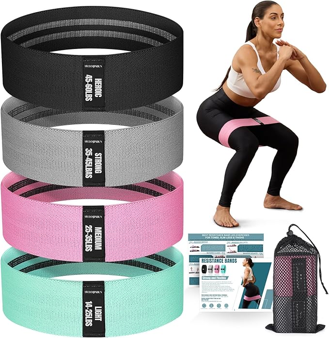 Resistance Bands for Working Out with Guide, 4 Workout Bands for Women & Men, Fabric Exercise Bands for Legs, Hip, Glute, Butt, Booty Bands Set for Yoga, Pilates, Strength