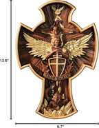 BGCOPPER Saint Michael Cross Wall Decor, Wooden Holy Trinity Crucifix Wall Cross, Jesus Cross for Wall Hanging Christmas Gift (14 Inch)