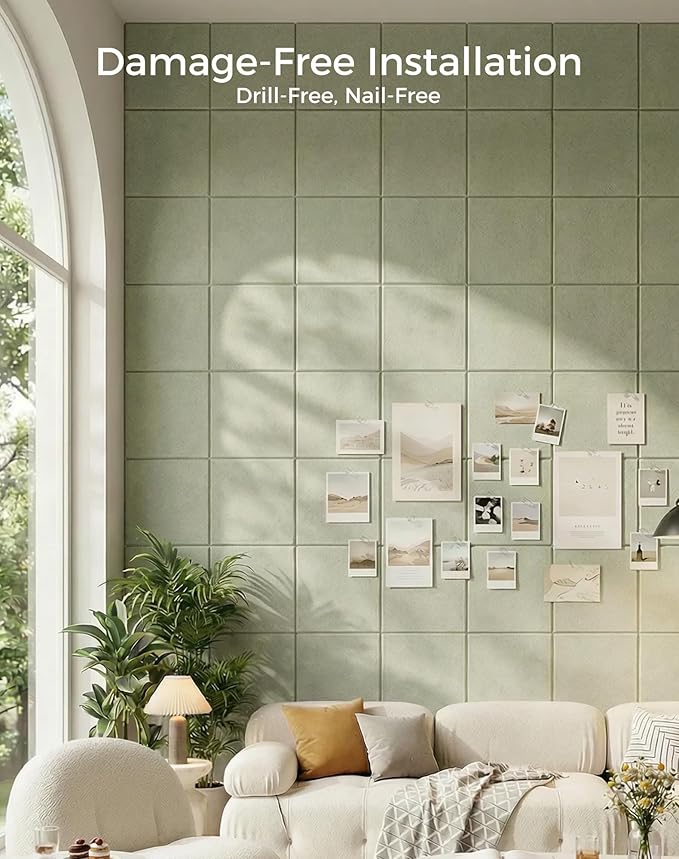 Aothia Felt Bulletin Board Tiles for Wall, 12 Pack Large 48" x 36", Felt Wall Tiles Cork Board Alternative, Adhesive Bulletin Board Tiles for Office, Classroom & Home, Sage Green