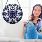 Stained Glass Window Hanging, Purple Blue Tiffany Style Flowers Sun Catcher for Window Door Home Decor Suncatcher Christmas Mother's Day Birthday Gifts for Women Men Mom Nana 7.8 in