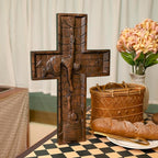 BGCOPPER Crucifix Wall Cross Handmade Wooden Cross with Hook, Christian Wall Art Jesus Wall Cross Gifts for Church Home Room Decor Christmas Cross - 20 Inch