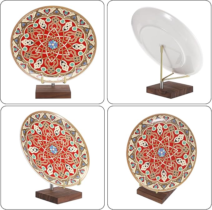 Hipiwe Adjustable Metal Arms Display Stand Easel with Wooden Base - Rocks Crystal Display Easel Holder for Mineral Agate, Gemstones, Fossils, Coral Geodes, Plate and Photo,3.1"x3.1"x4.6"