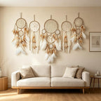 5 Pcs/Set Large Dream Catchers Boho Wall Decor Feather Handmade Traditional Dream Catcher Wall Hanging Decor for Kids Bedroom Adult Living Room Home Bohemian Decorations (Hemp Rope)