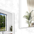 BONEWEI White Bathroom Mirror,60x40 inch Wall Mirror for Bathroom Wall Mounted,Large Rectangle Mirror for Bathroom Over Sink,Modern Metal Frame for Living Room,Bedroom Entryway,Horizontal/Vertical