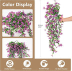 Artificial Hanging Flowers for Outdoors, 2 Pcs Fake Hanging Plant Spring Summer Decor, UV Resistant No Fade Realistic Faux Flower for Front Door Porch Planter Patio Garden Yard(Purple)