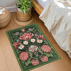 GarveeHome Forest Green Floral 2x3 Door Mat Indoor Rugs for Entryway Small Vintage Boho Cottage Washable Non-Slip Low-Pile Rug for Bedroom Kitchen Bathroom Entrance