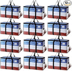 TAILI Extra Large Moving Bags, 12 Pack Clear Heavy Duty Totes For Storage with Visible Window, Wrap Around Handles, Storage Bags for Space Saving, Alternative to Moving Boxes
