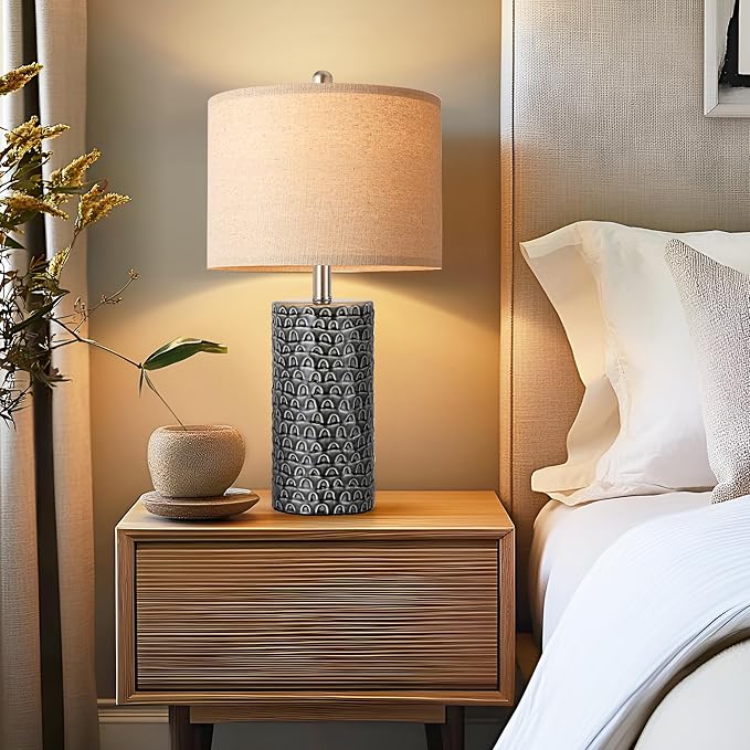 PARTPHONER 23" Modern Ceramic Table Lamp Set of 2, Table Lamps for Living Room, Rustic Farmhouse Bedside Lamps Nightstand lamp for Bedroom, Desk Lamp for End Table Home Decor Black