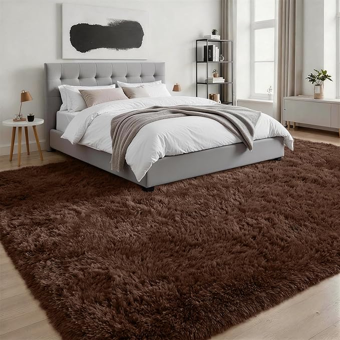 Fluffy Area Rugs 9x12 Living Room Bedroom: Ultra Soft Shag Rug Upgrade Non-Slip Non-Shedding Large Fuzzy Plush Carpet Indoor Floor Carpets for Kids Room Playroom Nursery Dorms Home Decor Brown