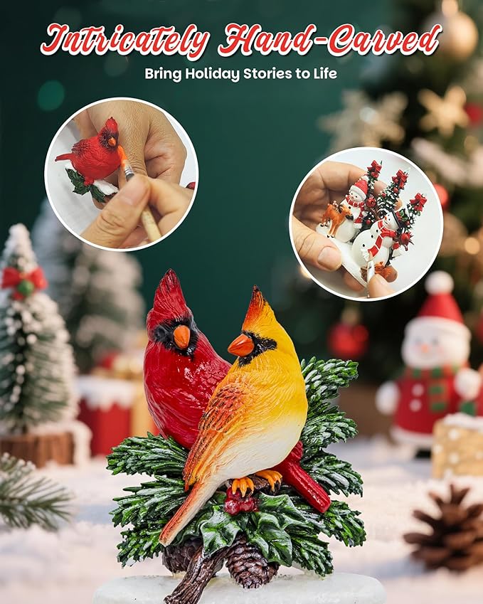 Christmas Cardinal Snow Globe Light up Lantern with 8 Songs, 6.7" White Christmas Snow Globes for Kids Adults, 6H Timer & Dual Power, Snowglobes Christmas Decorations Indoor, Gifts for Women Men