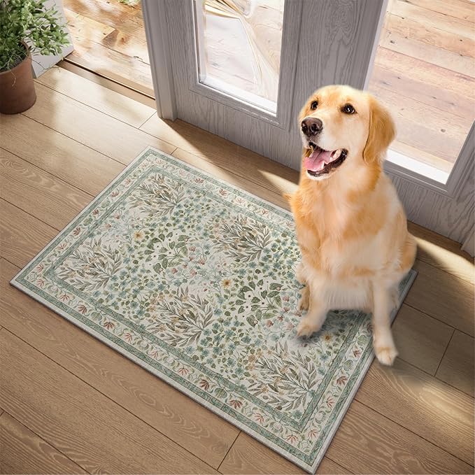 Non-Slip Washable Entry Rug 2x3, Vintage Floral Indoor Front Door Mat for Entryway, Bathroom & Kitchen