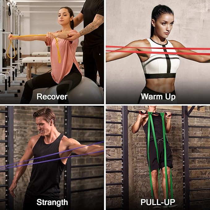 Odoland 5 Packs Pull Up Assist Bands, Pull Up Straps, Resistance Bands with Door Anchor and Handles, Stretch Mobility, Powerlifting and Extra Durable Exercise Bands with eGuide