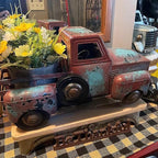 Creative Small Truck Flower Pot, Home Decor Collectible Vehicles Vintage Mini Car Statue Farmhouse Truck Decor Table Top Decor Little Blue Truck for Props Gifts