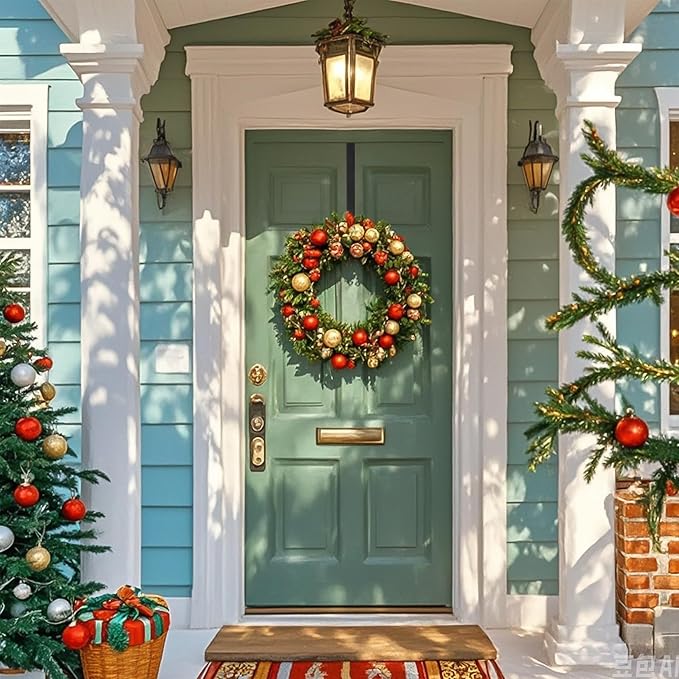 12 Inch Double Sided Wreath Hanger - Over The Door Metal Hook for Christmas - Holds 2 Wreaths - Premium Sturdy Black Metal