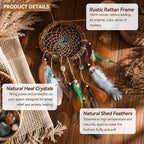 Rattan Dream Catchers with Peacock Feather, Boho Wall Decor Rustic Wooden Native American Wall Art for Bedroom Living Room (Green Blue Mix)