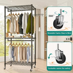 Heavy Duty Rolling Garment Rack, 3 Tiers Wire Shelves Adjustable Freestanding Portable Rolling Clothing Rack with Lockable Wheels, 35.4''L x 15.8''W x 78.8''H, Max Load 420LBS