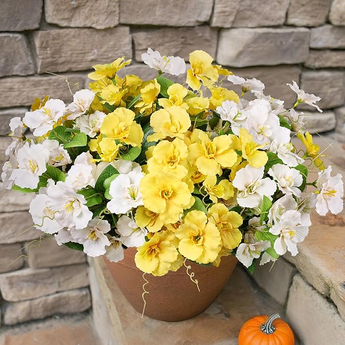 Fake Hibiscus Artificial Flowers for Outdoors Spring Summer Decoration, 6 Bundles Silk Hibiscus Flowers Bouquet UV Resistant Look Real Faux Plants for Outside Planter Front Door Porch Balcony, 2MixHB
