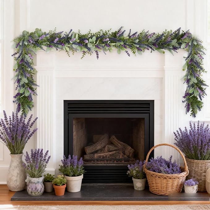 idyllic 6ft Lavender Bunny Ear Vine Garland Artificial Flower Decor for Front Door Window Porch Mantel Stair All Year Indoor Outdoor Home Decor