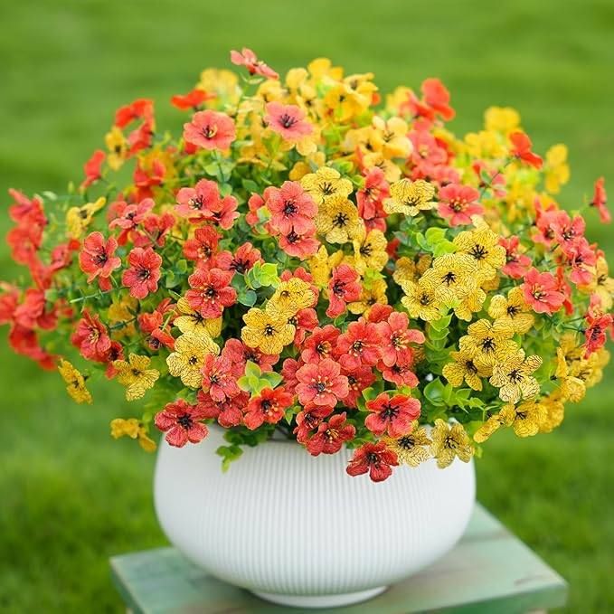 24 Bundles Artificial Fall Flowers for Outdoor Realistic Faux Flower Garden Home Decoration,Hanging Autumn Fall Decor Daisy with Eucalyptus Leaves Fake Plants Greenery Porch Patio Front Door Decors