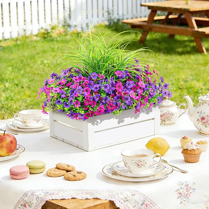Artificial Flowers for Outdoors, 14 Bundles UV Resistant Fake Flowers Daisy with Greenery Plants,Faux Outdoor Flowers for Spring Summer Decoration, Outdoor Faux Plants Home Window Porch Patio Yard