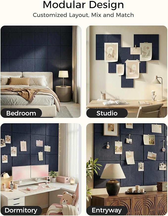 Aothia Felt Bulletin Board Tiles for Wall, 12 Pack Large 48" x 36", Felt Wall Tiles Cork Board Alternative, Adhesive Bulletin Board Tiles for Office, Classroom & Home, Navy Blue