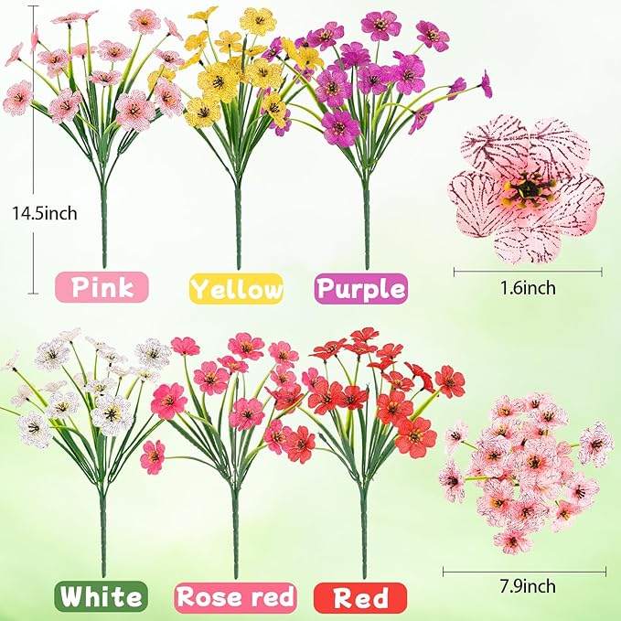 MACTING Artificial Spring Flowers for Outdoors 6 Bundles Fake Flowers UV Resistant Faux Plastic Plants No Fade for Planters Window Box Patio Porch Garden Yard Indoor Outside Decorations(Mix Color-1)