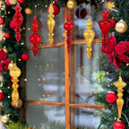 Mifoci 8 Pcs 6 Inch Mercury Glass Finial Christmas Ornaments Hanging Christmas Finials Glass Ornaments Assorted Mercury Decor for Vintage Holiday Xmas Tree Decoration(Red, Gold)