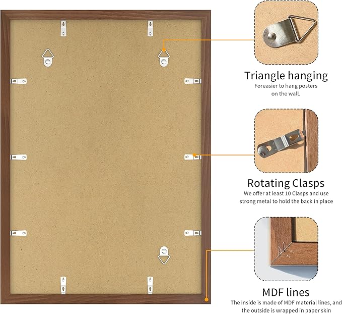 14x20 Picture Frame 3 Pack - Brown Poster Frame Display Pictures 11x17 with Mat or 14 x 20 Without Mat for Wall Hanging Horizontal and Vertical