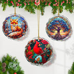 Cardinal Stained Glass Ornament - Christmas Tree Decorations, Cardinal Ornaments for Christmas Tree, Gift Exchange