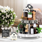 Mifoci 18 Pcs Farmhouse Tiered Tray Decor Home Wooden Signs Rustic Home Tiered Tray Decorations Sweet Vintage House Tabletop Table Centerpiece Black White Block for Kitchen Table Housewarming