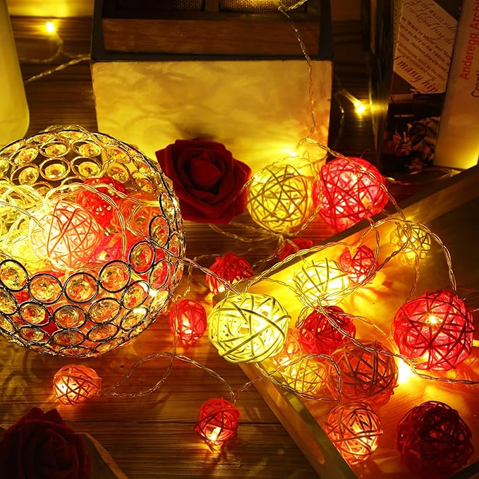 Patelai 36 Pcs Wicker Rattan Balls Decorative Balls for Vase Centerpiece Bowls Orbs Filler for Home Decor,4 Sizes(White, Pink, Rose, Red,2.4'',2'',1.6'',1.2'')