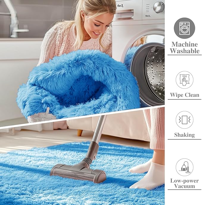 OLANLY 2x6 Machine Washable Runner Rugs for Hallway, Soft Fluffy Shaggy Bedside Rugs for Bedroom, Living Room, Indoor Floor Carpet for Kids Girls and Boys, Home Decor Aesthetic, Bright Blue