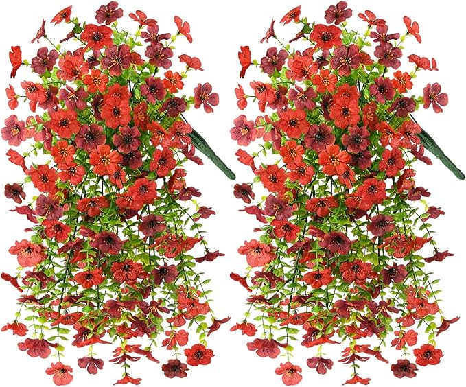 INQCMY 2Pcs Artificial Fake Hanging Flowers for Outdoors UV Resistant Artificial Plants for Spring Summer Decor Look Real Faux Flowers for Outside Home Planter Porch Patio Decor