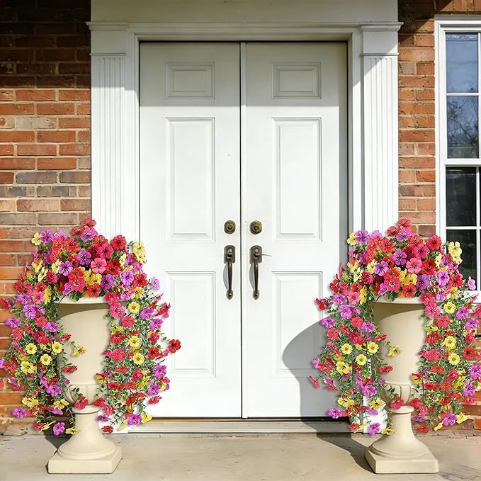 Artificial Flowers for Outdoors, UV Resistant 2 Bundles Fake Silk Flowers for Outside, Realistic Faux Plants for Hanging Baskets, Planters - Porch, Patio, Yard Décor (Mix)