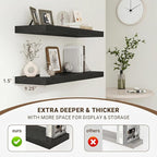 Acovy 36 Inch Floating Shelves, 36"x9.25"x1.5" Inch Deep Floating Shelves for Wall, Wooden Shelves for Bathroom, Bedroom, Living Room, Black, 2 Pieces