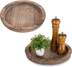 Hanobe Rustic Wooden Serving Tray: Set of 2 Round Wood Butler Decorative Tray Vintage Centerpiece Candle Holder Trays Farmhouse Ottoman Tray for Kitchen Countertop Home Decor for Coffee Table