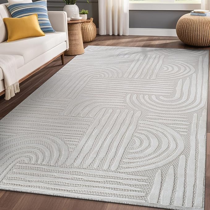 Modern Indoor Rug Orbit 8x10 Area Rugs for Living Room Luxury Kitchen Bedroom Durable Soft Geometric Durable Low and High Pile Stain Resistant Non Shedding Area Carpet 8x10