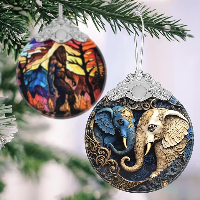 Elephant Christmas Ornament - Stained Glass Hanging Decoration for Holiday Tree, Home Decor - Gift Exchange Idea
