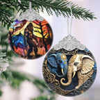Elephant Christmas Ornament - Stained Glass Hanging Decoration for Holiday Tree, Home Decor - Gift Exchange Idea