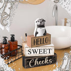 Moucuny 4 Pcs Otter Bathroom Decor Set Farmhouse Bathroom Decor and Accessories Rustic Hello Sweet Cheeks Wooden Blocks Signs with Toilet Paper Funny Toilet Shelf Decoration for Home Office Half Bath