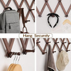 Hat Rack for Wall, Expandable Wall Hat Holder with 16 Hooks, 16 inch Wooden Wall Hook for Baseball Caps,Cowboy, Bag,Hoodie(Brown)