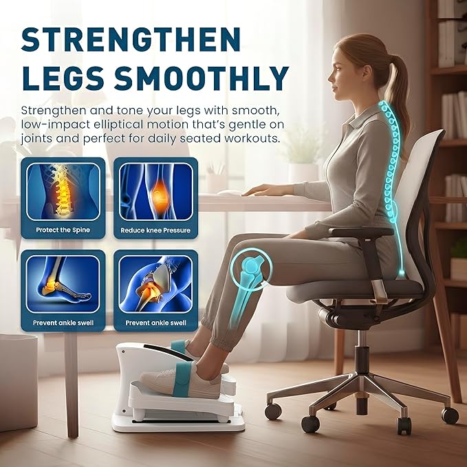 Under Desk Elliptical Machine – Electric Seated Pedal Exerciser for Seniors & Adults, Quiet Ellipse Leg Exerciser with 12-Speed Corded Electric Control, Remote, LCD Foot Pedals for Home Office Workout
