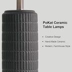 PoKat 23" Matte-Textured Ceramic Table Lamps Set of 2 for Bedroom, Stone-Like Modern Bedside Lamps for Night Stands, Farmhouse Nightstand Table Lamps Decor for Living Room End Table Black