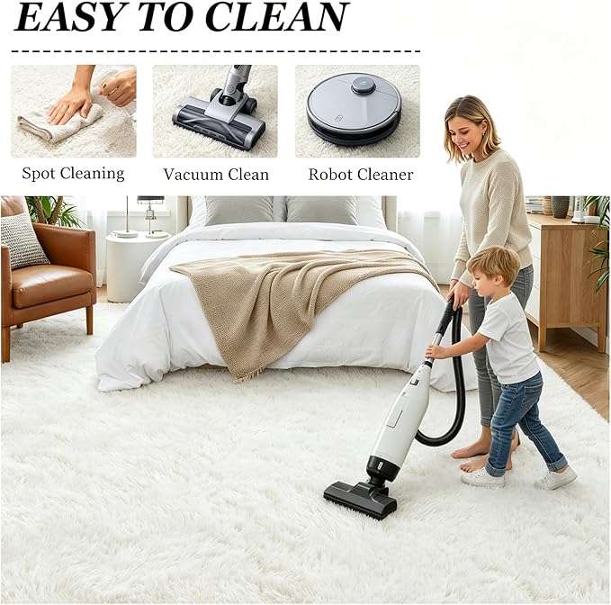 6x9 Area Rugs for Living Room Bedroom: Ultra Soft Fluffy Shag Rug Upgrade Non-Slip Non-Shedding Large Fuzzy Plush Carpet Indoor Floor Carpets for Kids Room Playroom Nursery Dorms Home Decor Ivory