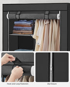 SONGMICS Portable Closet, Fabric Wardrobe, Clothes Rack with Shelves, Pockets, Large Capacity, 1 Hanging Rod, 34.6 x 17.7 x 66.1 Inches, Ink Black URYG84BK