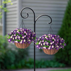 Artificial Hanging Flowers 12 inch Basket, Faux Silk Petunias Flower Arrangement,Coconut Lining Pot Planter with Morning Glories Patio Garden Porch Deck Spring Summer Decor(Purple Edge)