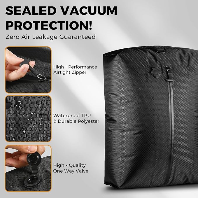 Travel Vacuum Seal Bags with Wireless Rechargeable Pump, 25L Durable Reusable Compression Packing Bags for Carry-On Suitcase & Backpack, IP67 Waterproof Space Saver Kit (2 Pack)